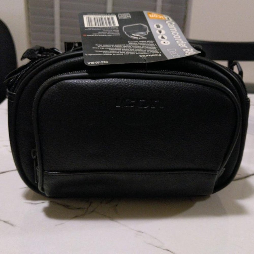 ICON Padded Faux Leather Camcorder Bag w/Strap Black w/Front Pocket